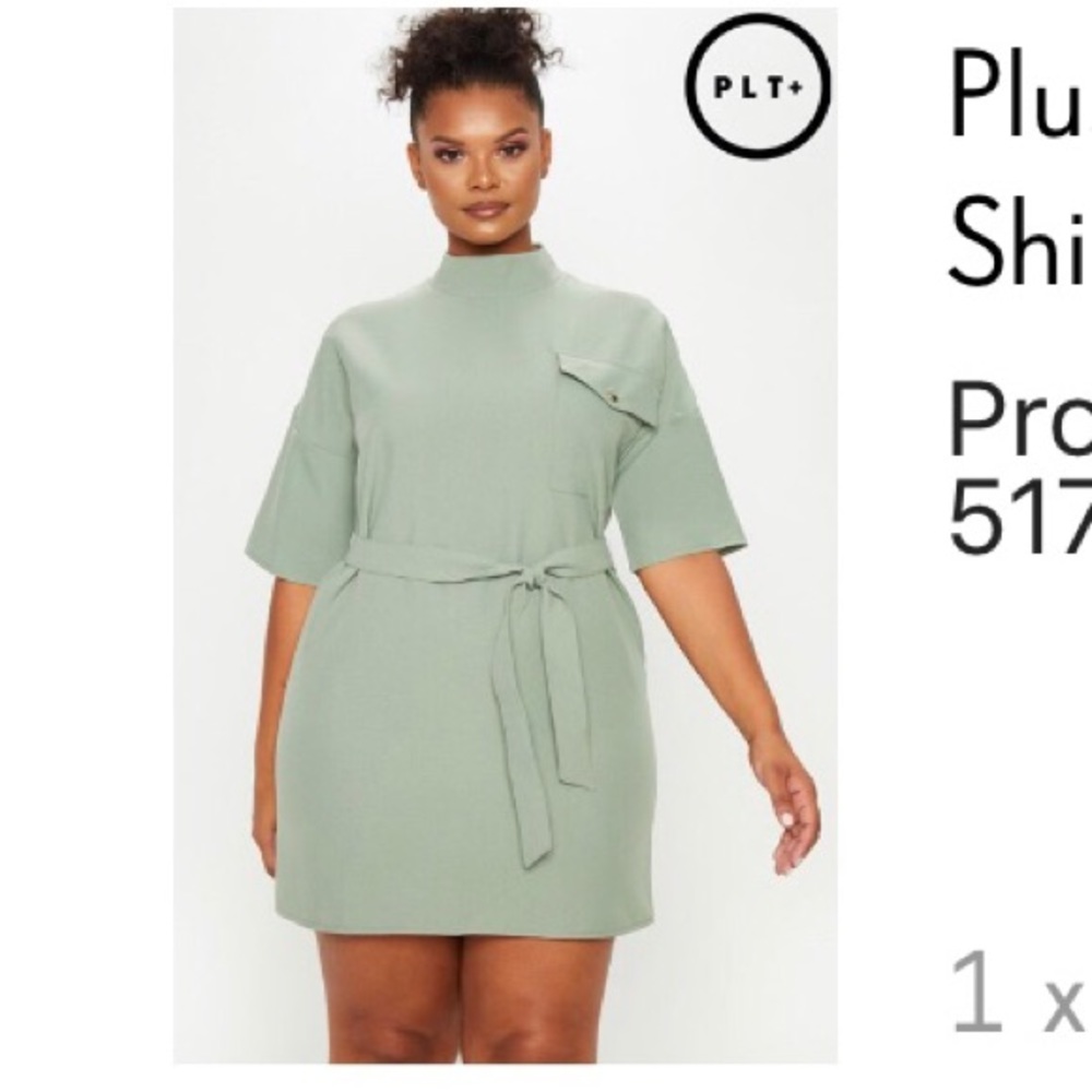 Plus Size Khaki Cargo Popper Belted Shift Dress